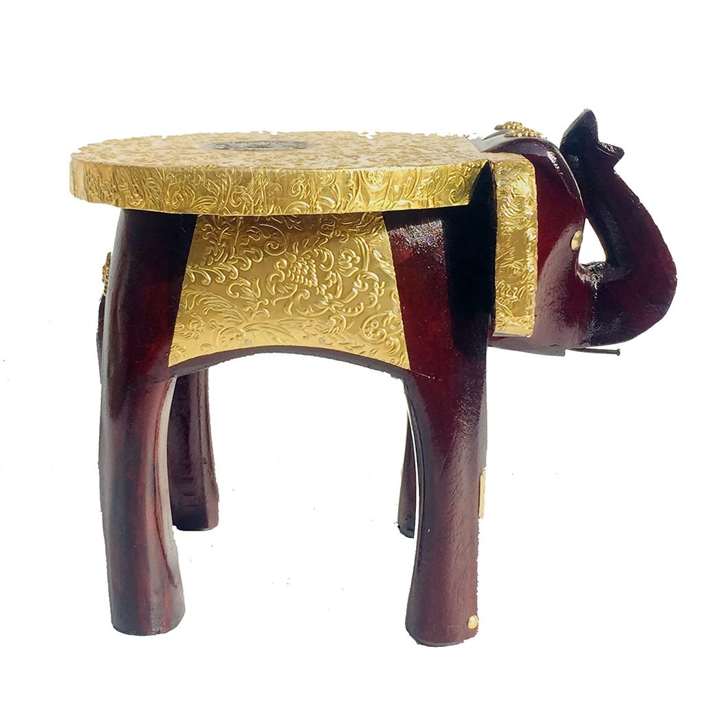 Creative Handicrafts Handcrafted and Wooden & Brass Elephant Stool, Cum Side Table, for Home/Office/Living or Bedroom Decor(ME007) view 2