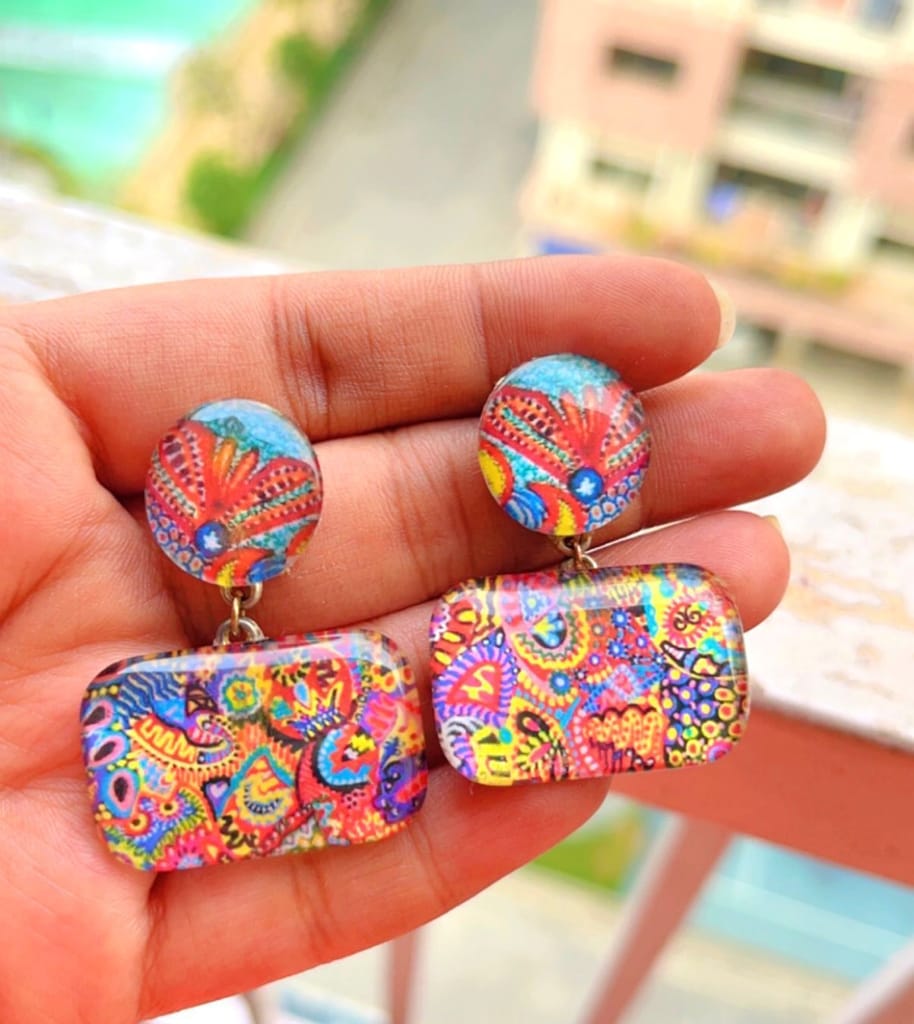 A-butterfly-in-a-vivid-world glass Earrings view 2