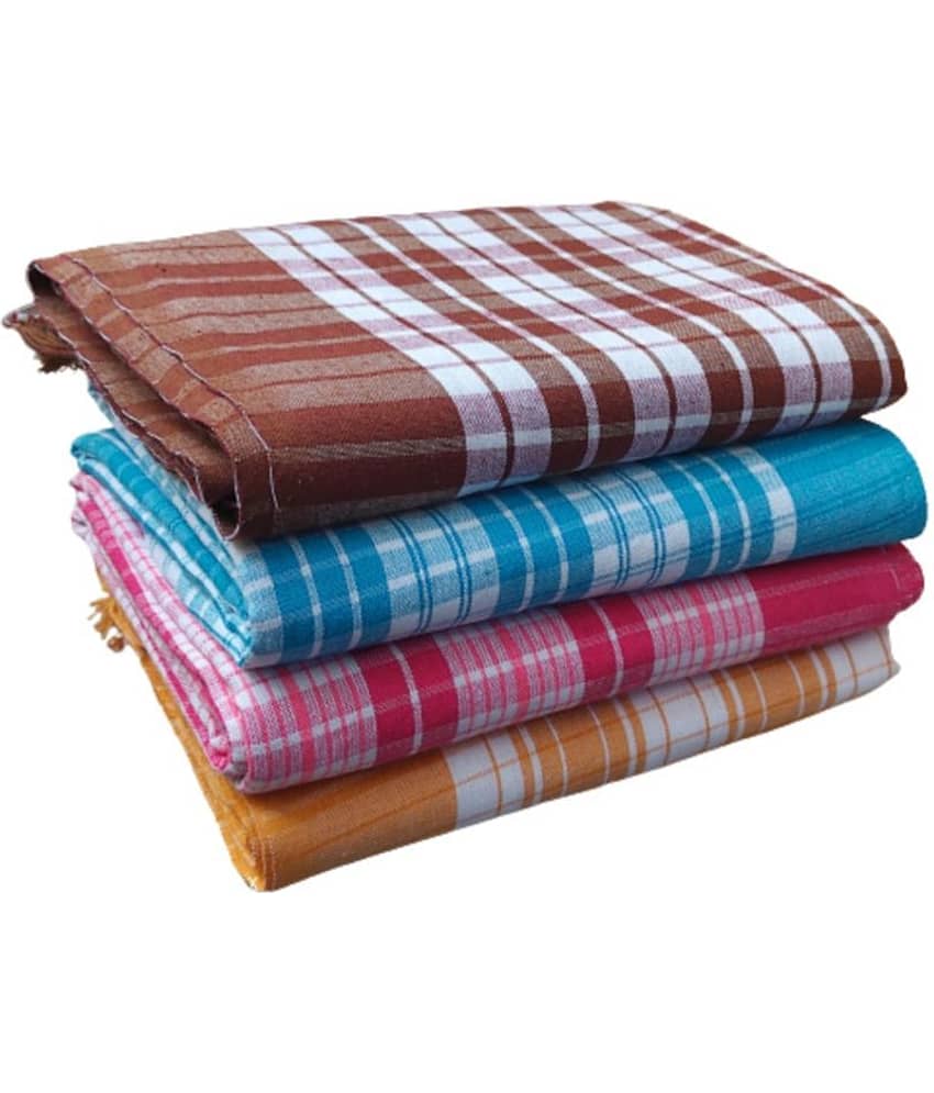 KAKUMANU - Multicolor Cotton Checks Bath Towel (Pack of 4)