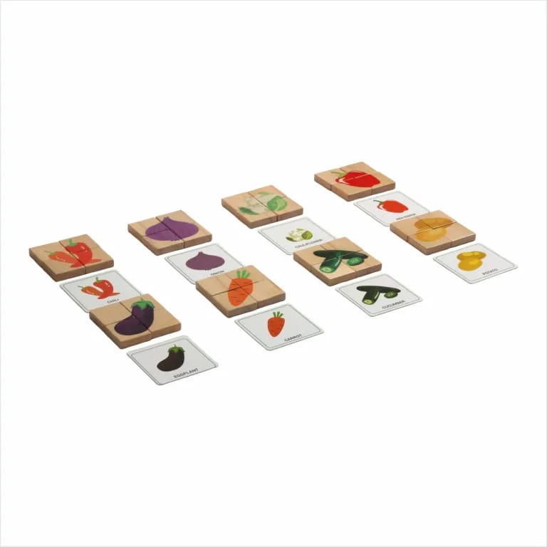 Wooden Vegetables Puzzles with Flash Cards-32 PCS | Eco-Friendly Montessori Toys - D’bebé view 2