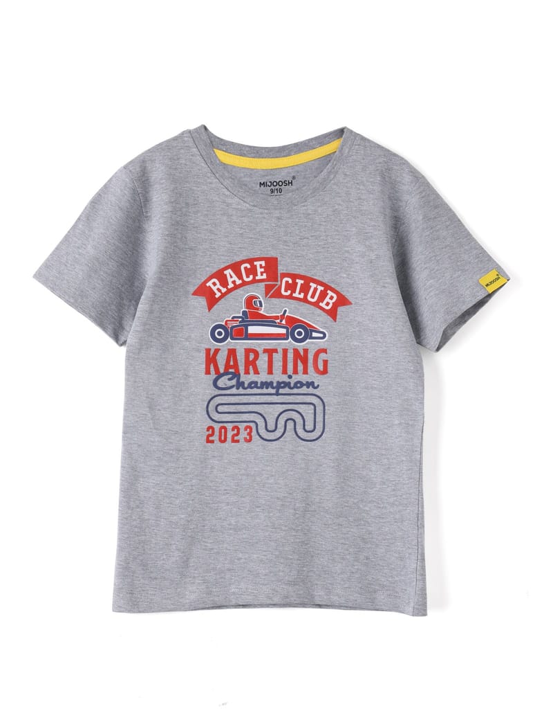 Boys T shirt Cotton Grey Heather Mélange Race Club Karting view 2