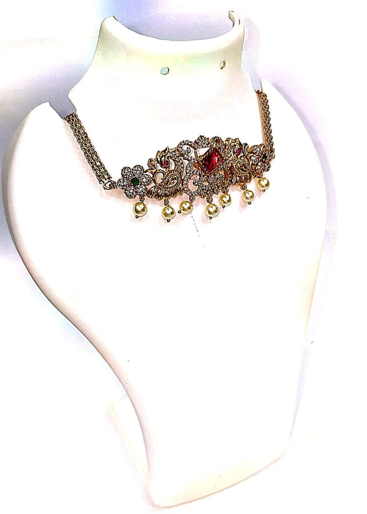 Bridal Gold Plated Traditional Indian Necklace Set with Pearls and Stones view 2