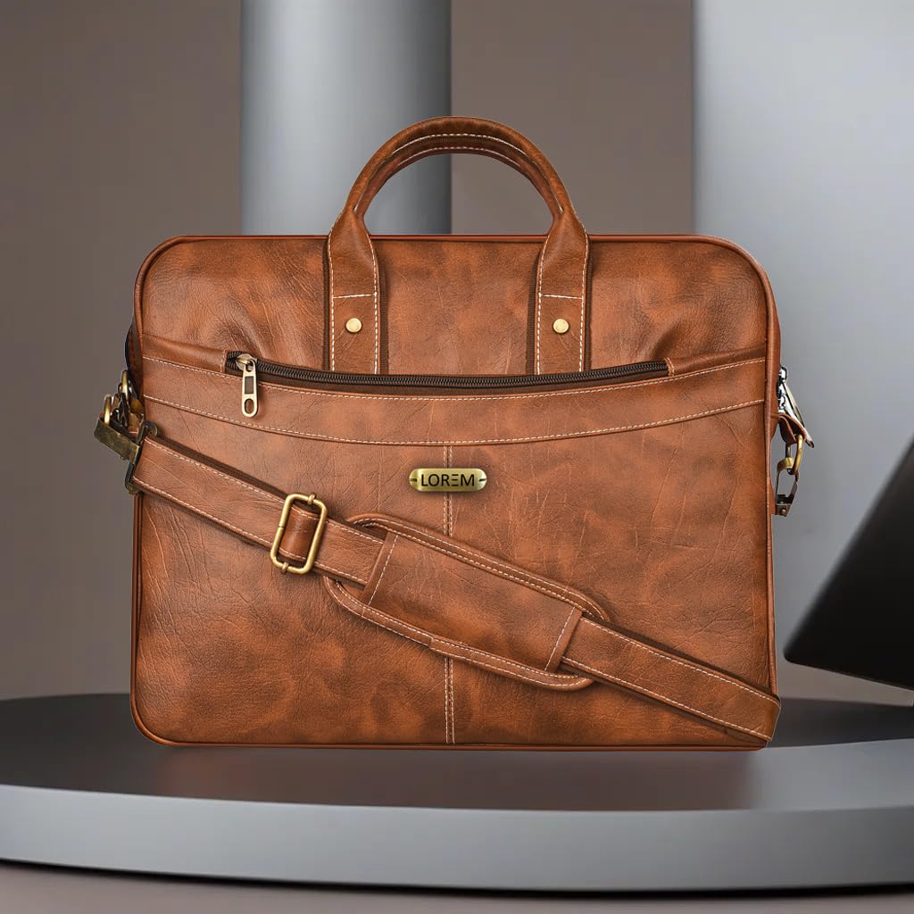 LOREM Tan Color Faux Leather 10L Laptop Messenger Bag For Men & Women BG14 view 2