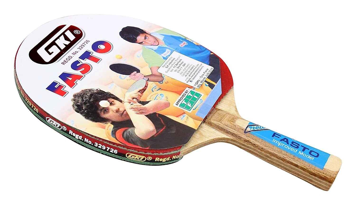 GKI Fasto Table Tennis Bat: Fast Blade with ITTF Authorized Rubber and Flared Handle (Packing - 1 Unit) by Total Sporting And Fitness Solutions Pvt Ltd view 2