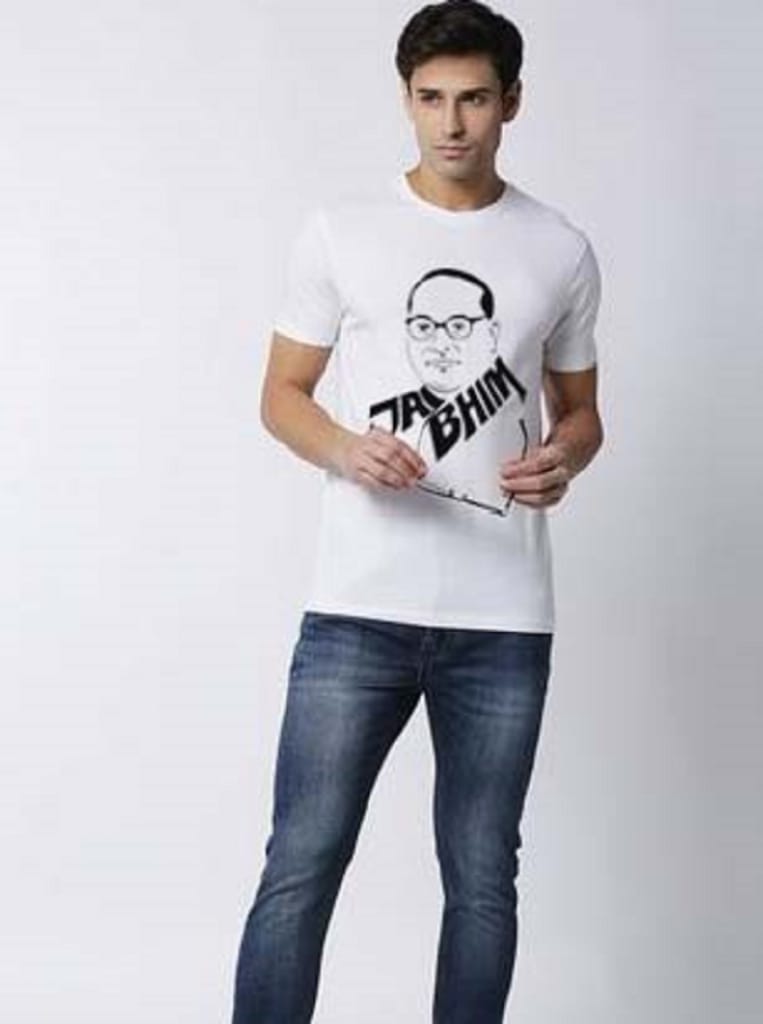Jai Bhim & Dr. B. R. Ambedkar Printed White T-Shirt for Men | Half Sleeves Round Neck Polyester Tee by Blood Moon view 2
