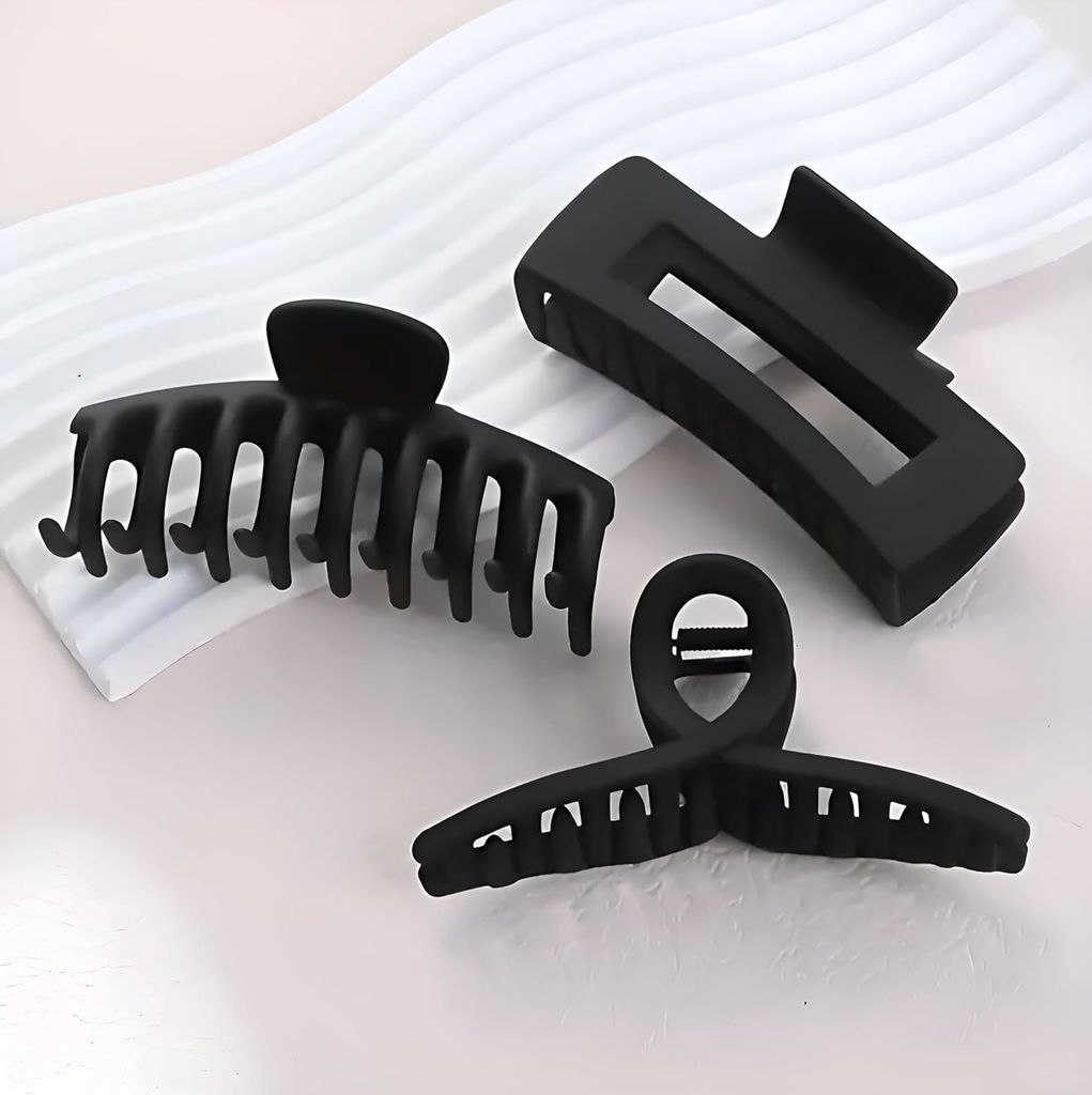 3 Pieces Black Matte Hair Claw