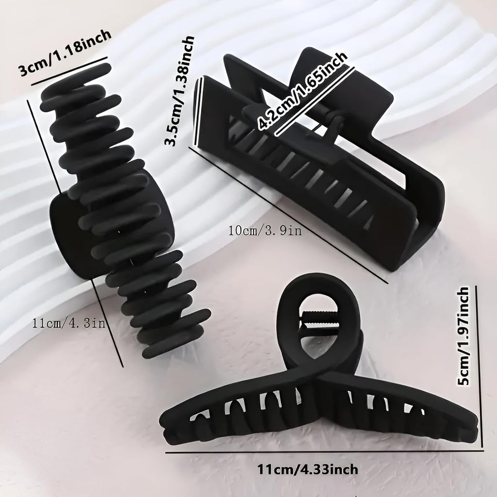 3 Pieces Black Matte Hair Claw view 2