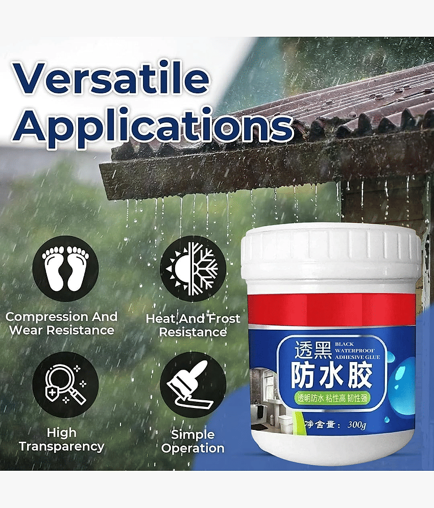 Black Waterproof Adhesive Glue 300g | Multi-Purpose Sealant Paste with Brush | Leak Repair & Crack Filling Utility Tool view 2