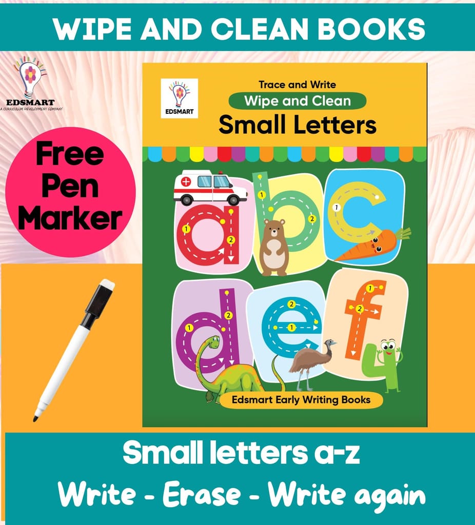 Edsmart Wipe and Clean: Small Letter Writing Book - kids reusable writing excercise book | Best Pencil Control Tracing Book for Kids with FREE Pen Included [16 pages]: Children Pre writing books [Paperback] [Jan 01, 2023] Edsmart Edu Services Pvt Ltd