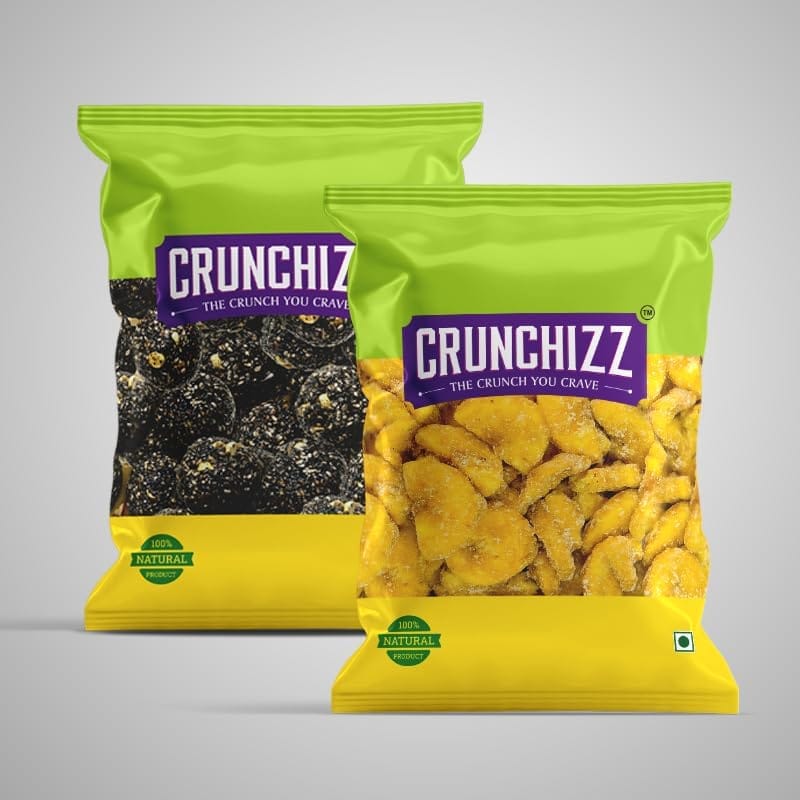 CRUNCHIZZ Authentic Kerala Style Jaggery Coated Banana Chips & Sesame Chikki Black Combo I Traditional South Indian Recipe I No Artificial Additives I Perfect Munchy Bites I Pack of Two I 250 Grams Each I Total 500 Grams