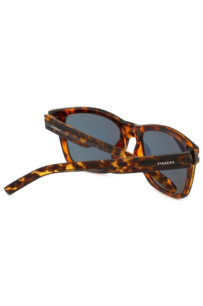 PARIM Polarized Men's Wayfarer::Rectangular Sunglasses Brown Frame / Golden Lenses | SKU 12014 T1 view 2