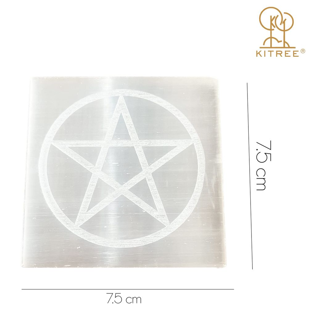 KITREE Natural Selenite Charging Engraved Symbol Squares Plate for Reiki Healing and Fengshui Crystal 7.5 x 7.5 Centimeters (Weight 95 GMS) (Shape Square) (Color White) (Star) view 2