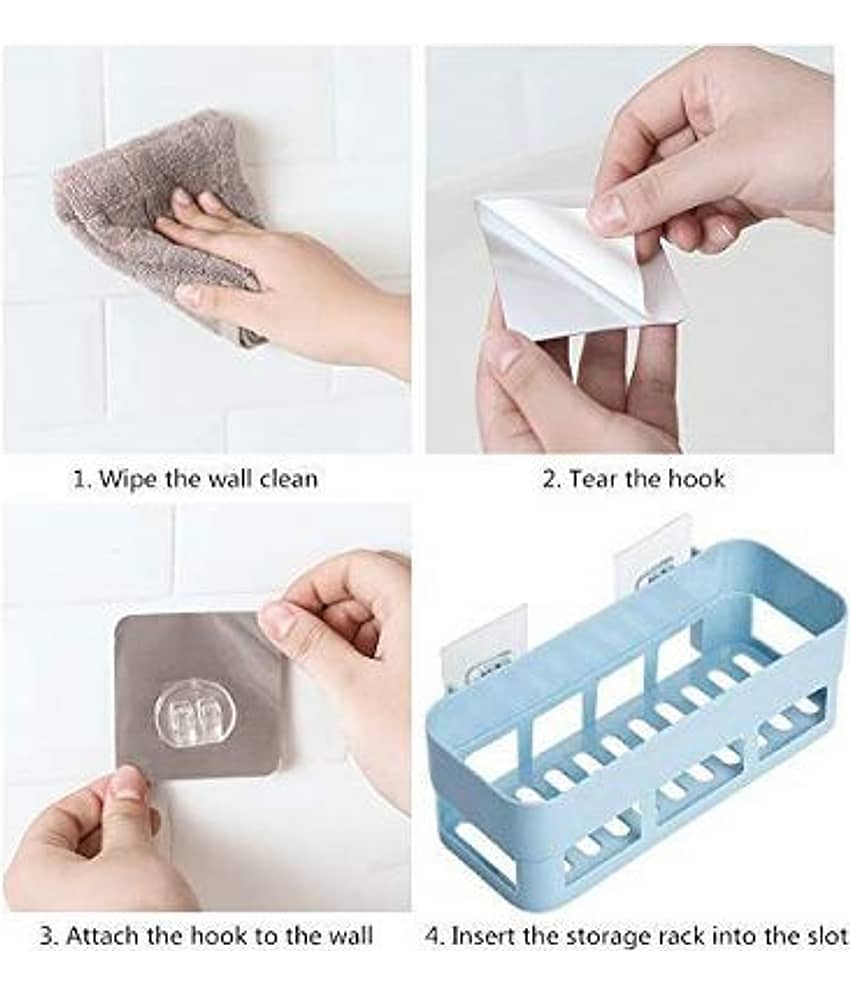Kitchen Shelf Storage Rack Self Adhesive Traceless Rectangular Box Organizer Plastic Hanging Toilet Bathroom Desktop Wall Mount No Driling Required (Multicolor) view 2