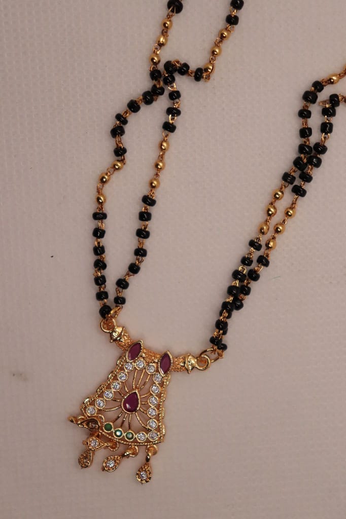 Mangalsutra with Black Beads and Pendant for Women view 2