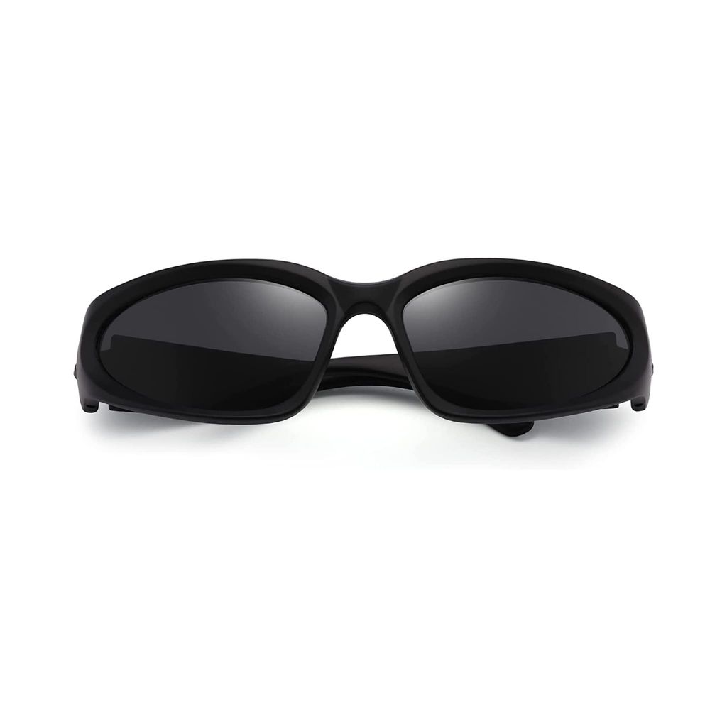 4Flaunt Futuristic Series Wraparound Y2K Sunglasses For Men & Women | UV Protected | Full Rim Trending & Stylish Shades | Free Size (C2 - Matte Black Frame/Grey Lens) view 2