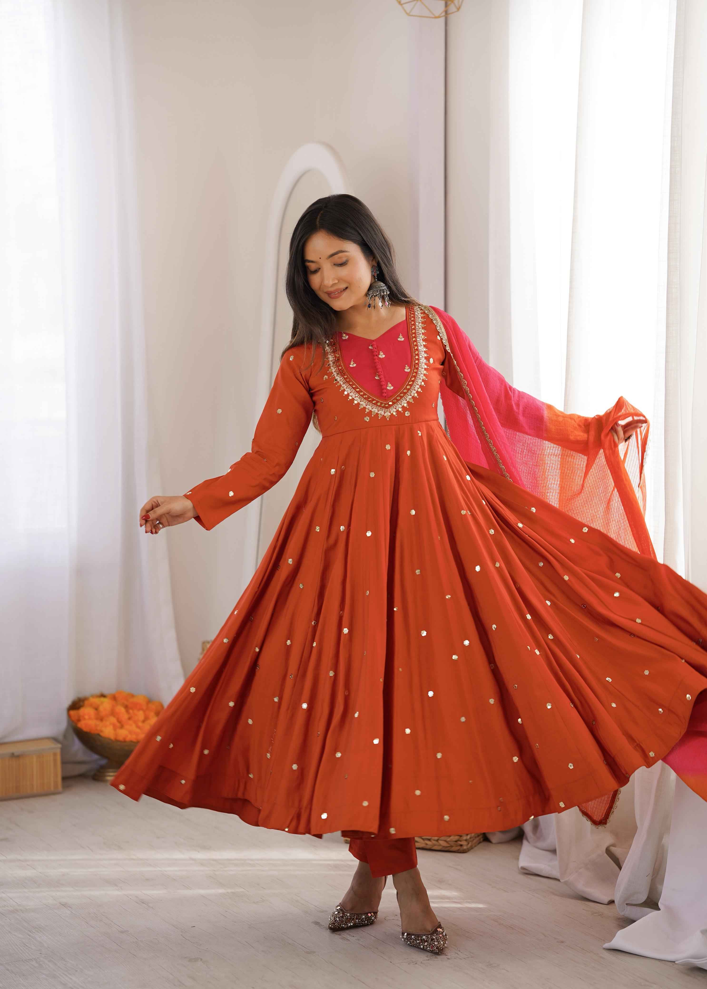 Roman Silk Mirror Anarkali Gown Set view 2