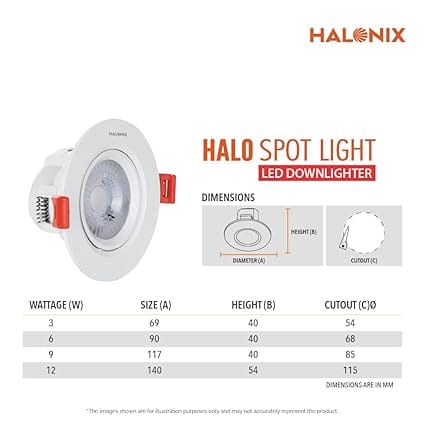 9W 2700K Yellow Adjustable Halo led Spot Light | Compact Design with 120° Beam Angle | Recessed Down Light for False Ceiling | Cutout - 3.3 inch | Pack of 1 view 2