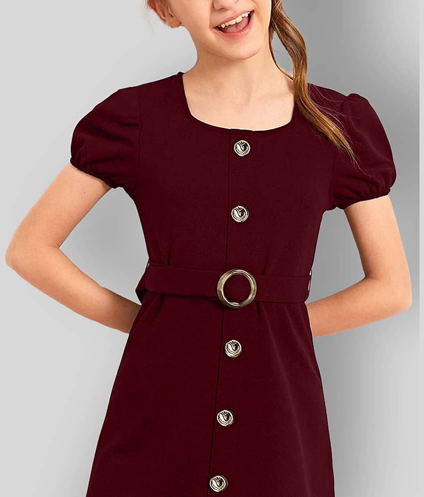 Addyvero Cotton Blend A-line Dress For Girls ( Pack of 1 , Maroon ) view 2