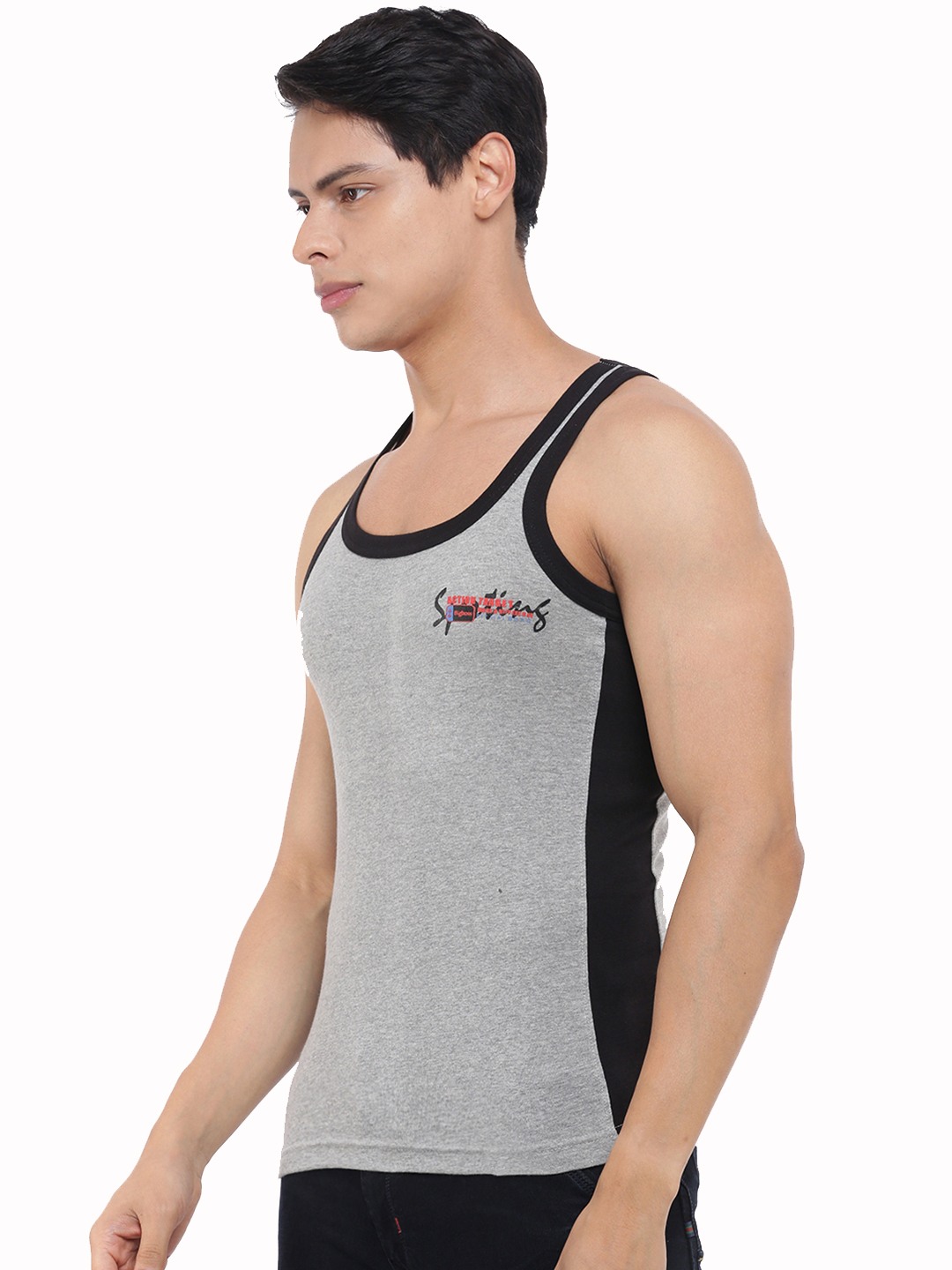 Men's Assorted Pack of 2 Solid Combed Cotton Racerback Styled Gym Vest view 2