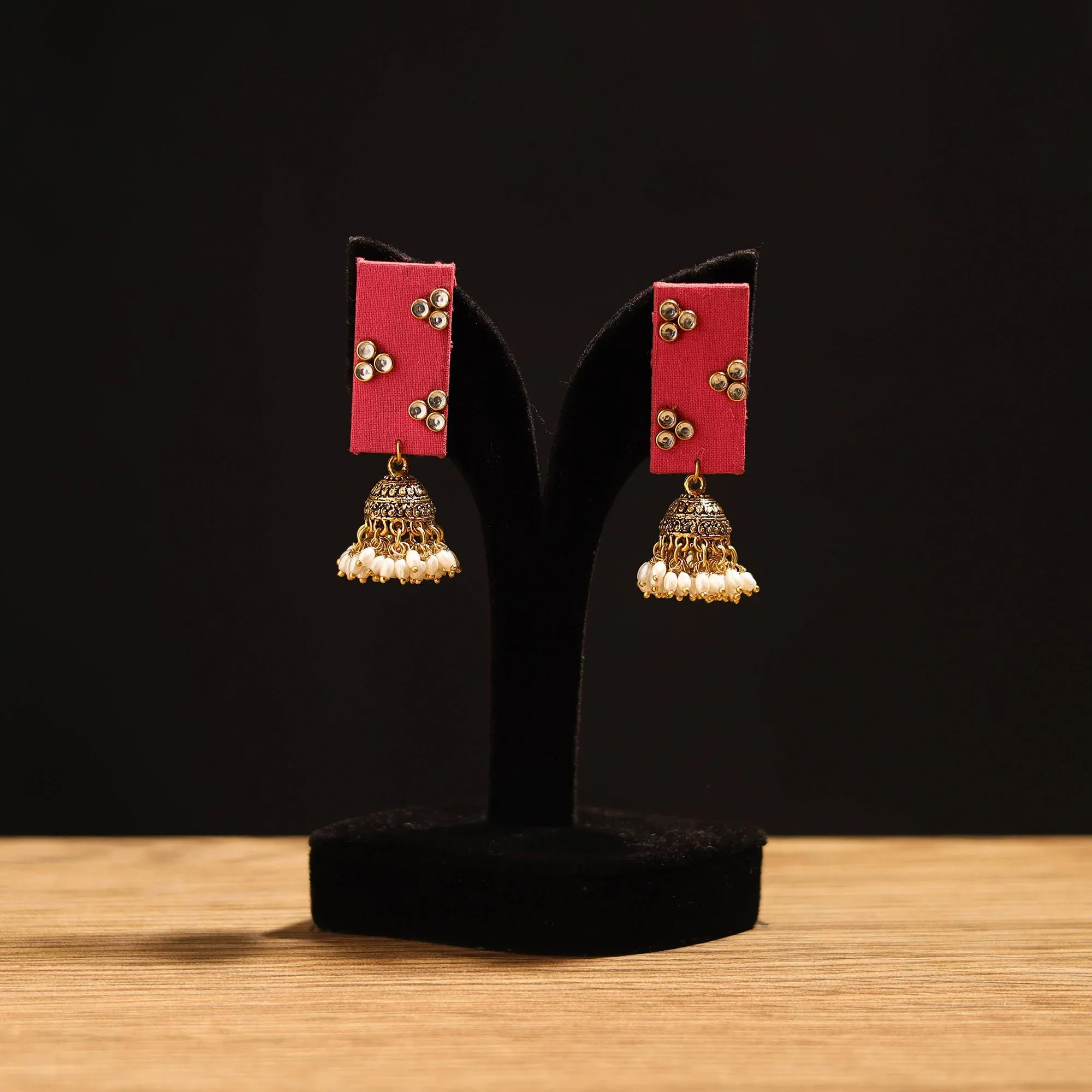 Red - Siya Stone Work Fabart GS Jhumka Earrings view 2