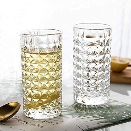 Premium 280 ml Diamond Water Glasses Tall Drinking Glasses for- Water, Juice, Colddrink, Mojito, Cocktail, Lead-Free, Perfect for Home, Restaurants and Parties view 2