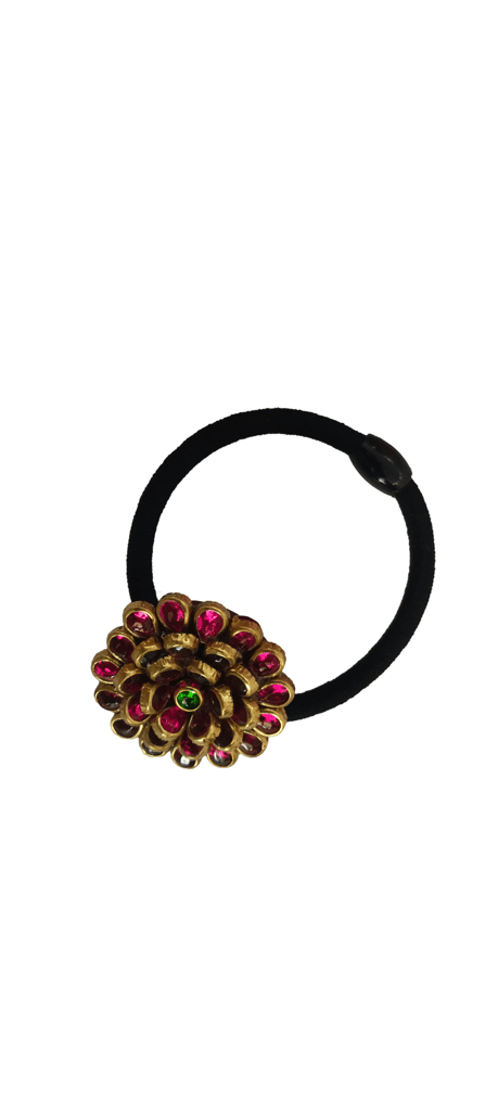 Indian Traditional Pink Stone Studded Designer Hair Rubber Band for Women view 2