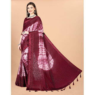 Red Colour Chinon Silk saree With Blouse Piece And Jhalar view 2
