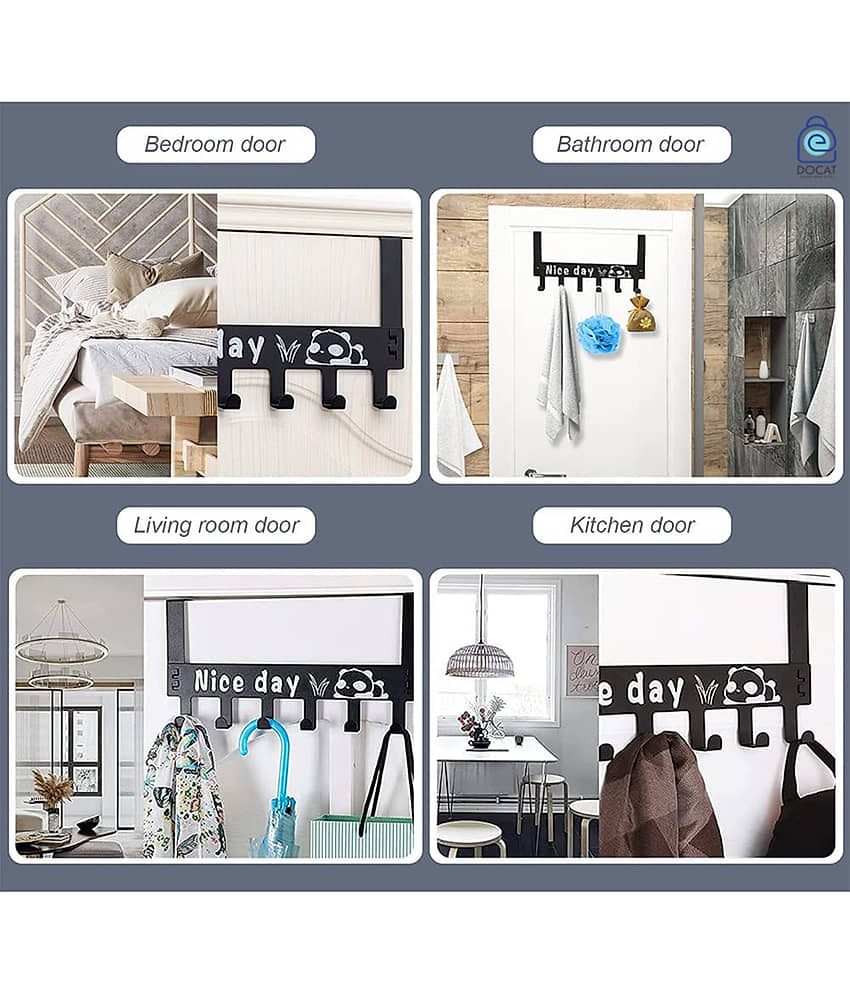 The Door Hook with 6 Dual Hooks, Portable Carbon Steel Door Hanger Hooks Home Office Decor Heavy Duty Over Door Rack for Hanging Coats Clothes Hats Robes Towels cabinet kitchen cabinet door hanger key hanger (Black) view 2
