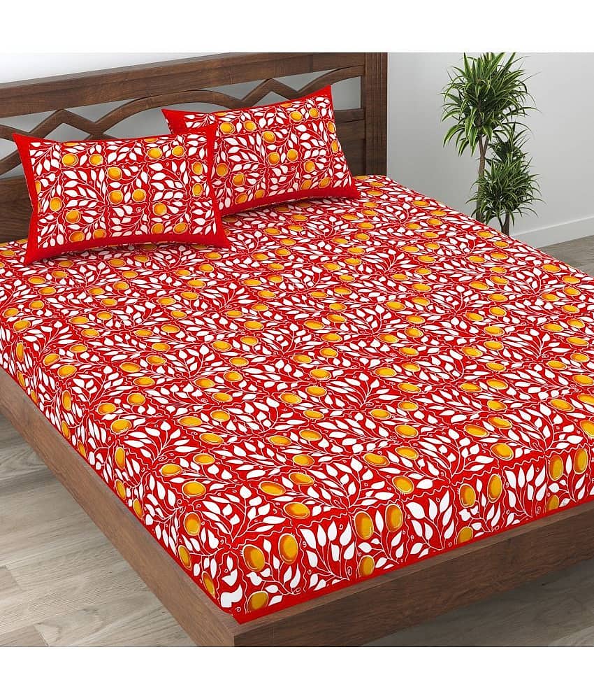 Cosito Cotton 1 Double Bedsheet with 2 Pillow Covers ( Red ) view 2
