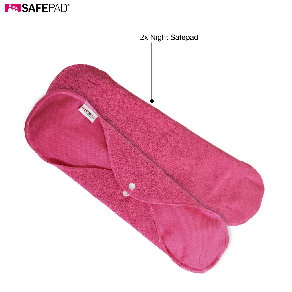 SAFEPAD REUSABLE & ANTIMICROBIAL SANITARY PADS (2 - NIGHT PAD - PINK ) view 2