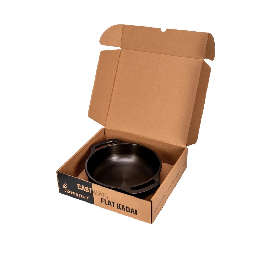 Aarogyam 9 Inch Induction Friendly Pre-seasoned Cast Iron Flat Kadai, Naturally Nonstick, Induction Friendly view 2