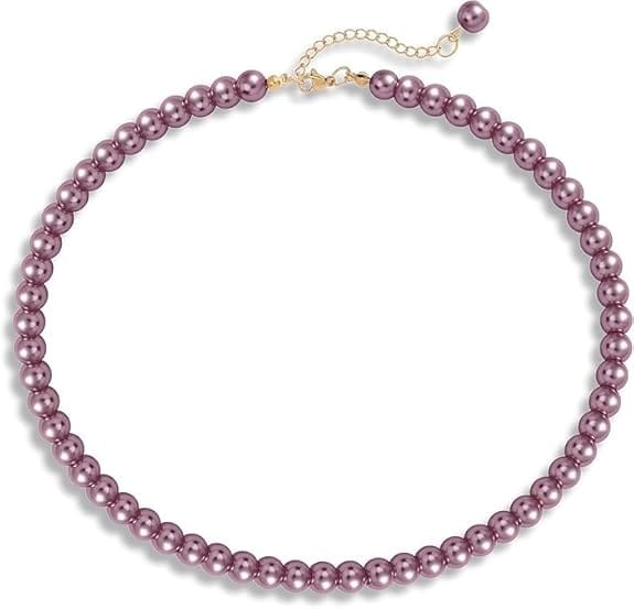 MANBHAR GEMS - Faux Pearl Necklace For Girl and Women Purple Pearl Necklaces for Women, 8MM Beaded Choker Necklace 1 Layer Beaded Mala Fashion Jewellery view 2