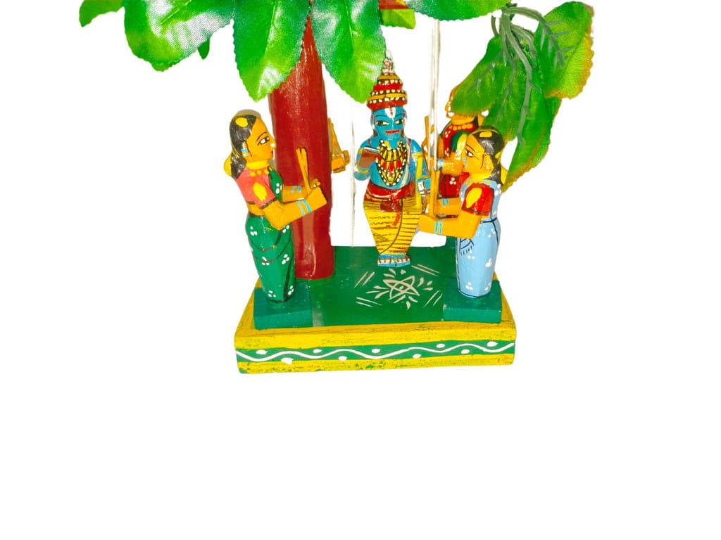 Kondapalli Handicrafts Wooden Krishna Brindavanam with Tree view 2