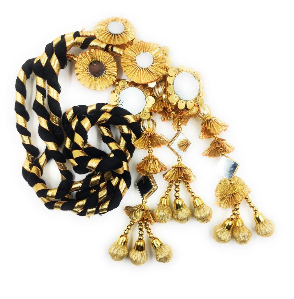 Mirror work Patiala Shahi Punjabi Paranda for Women-Braid Tassles (Golden & Black) 1 piece view 2