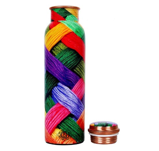 Copper Bottles for Printed with Art Work, Travelling Purpose Bottles, Yoga Ayurveda Healing, 950 ML (Design SM 3) view 2