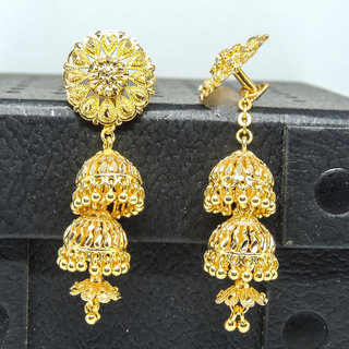 Traditional 1gm gold and micron plated jhumkis view 2