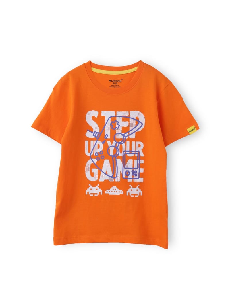 Boys T-Shirt All Aboard Blue / Scarlet Ibis Orange, Soft Cotton, Ages 7-14 (2pcs pack) view 2