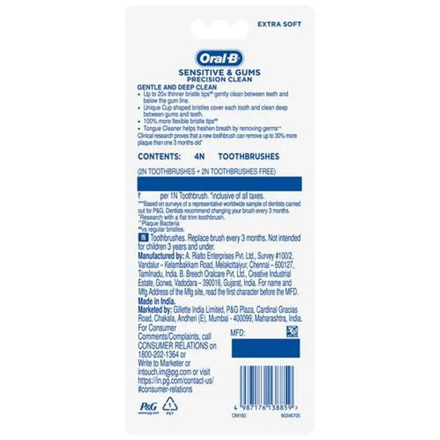 Oral-B Sensitive & Gums – Precision Clean Toothbrush, 4 Pcs - Buy 2 Get 2 Free view 2