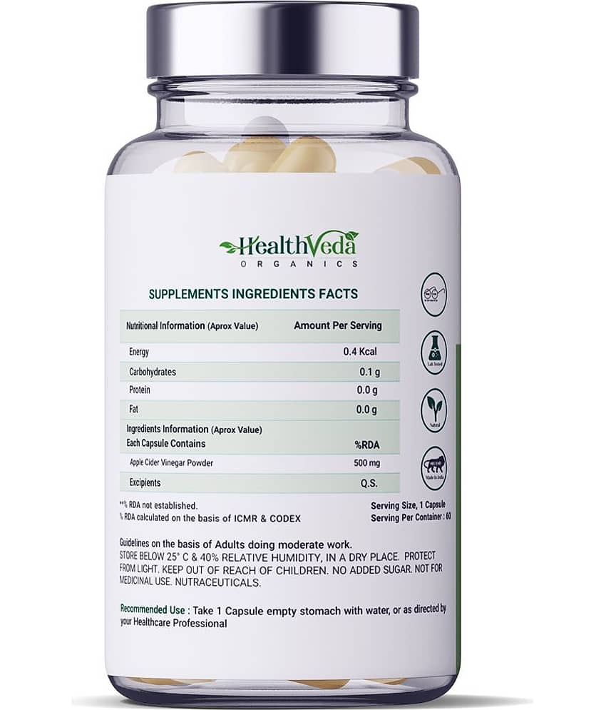 Health Veda Organics Apple Cider Vinegar for Weight Loss Management | 60 Veg Capsules view 2