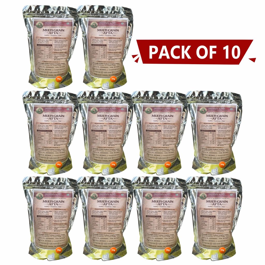 Multi Grain Atta 1 Kg Pack of 10 by Dorangla Krishi Producer Company – Pure, Natural & Farm-Fresh Atta for Daily Cooking. view 2