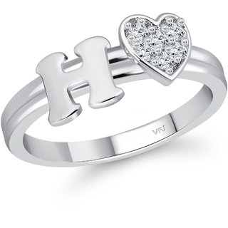 VFJ cz alloy Rhodium plated Valentine collection Initial"H"Letter with heart ring view 2