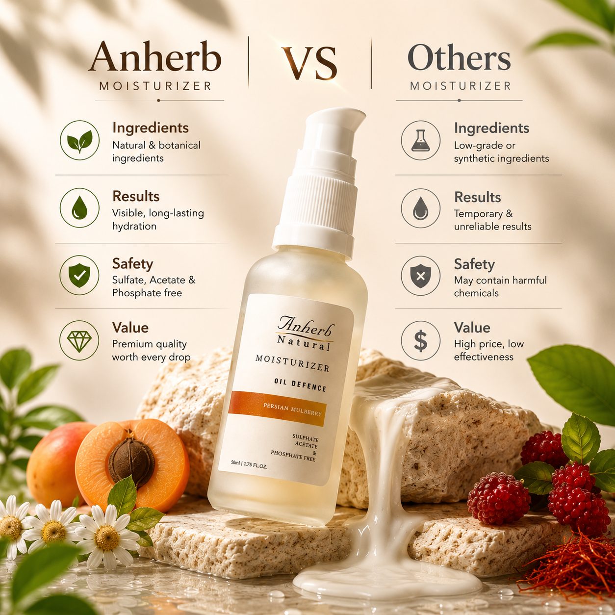 Anherb Natural Silk Blend Oil-Free Moisturizer, Persian Mulberry - Lightweight Hydration - 50ml view 2