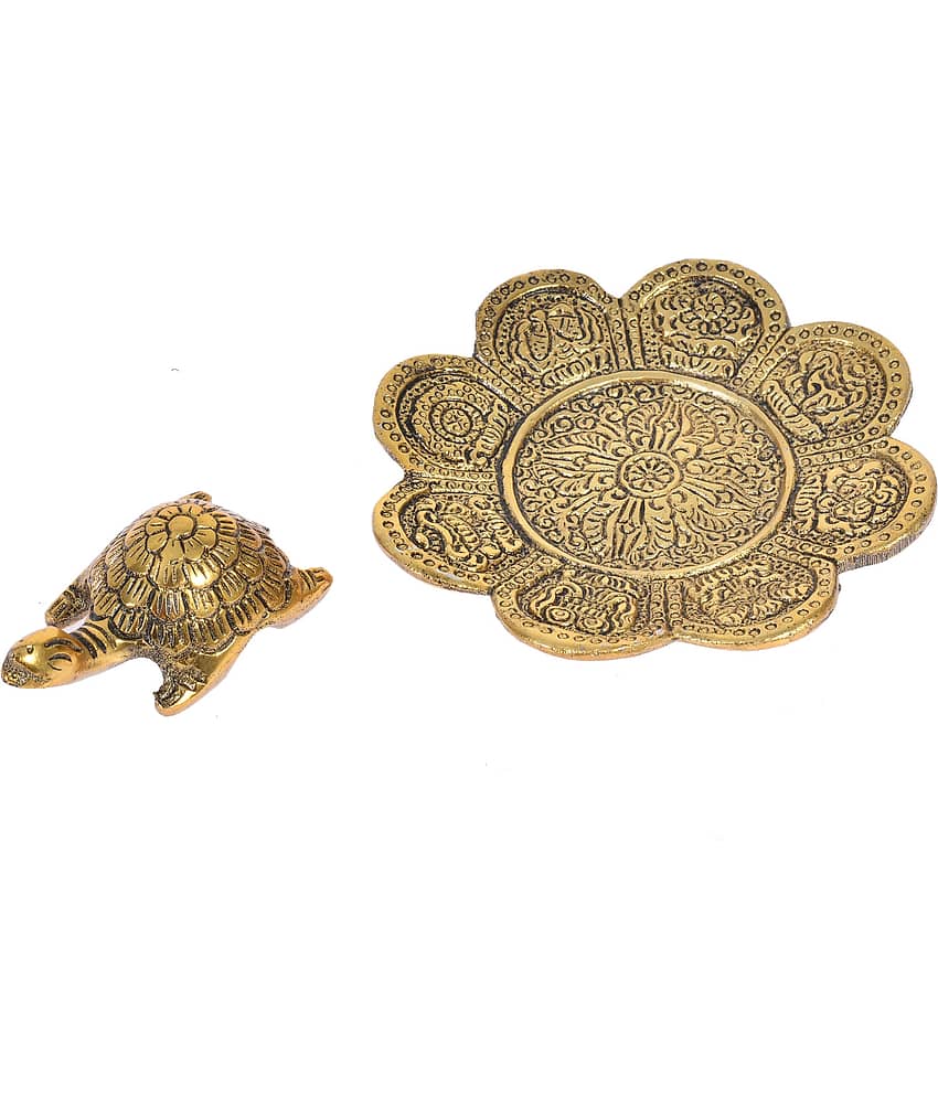 Fashion Bizz Metal Feng Shui Tortoise On Plateshowpiece - 10 cm view 2