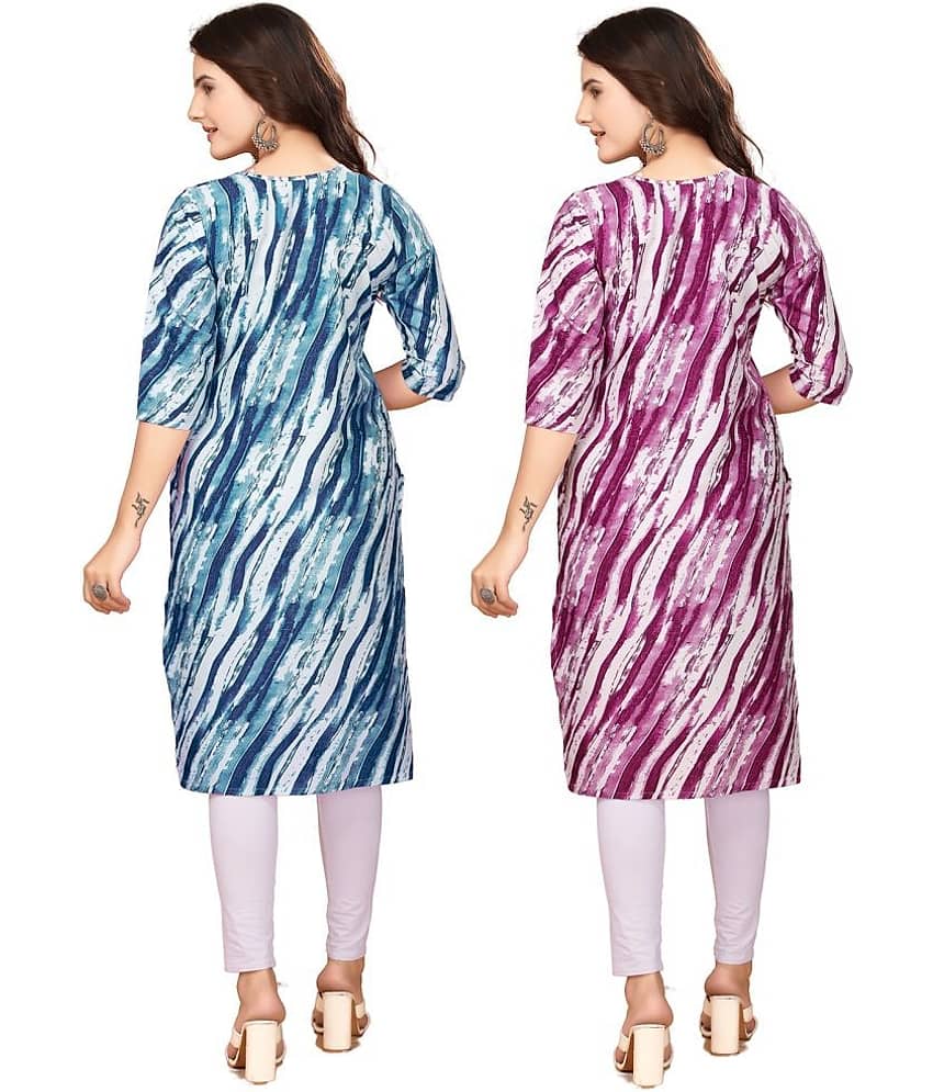 VACHHARAJ GROUP Crepe Printed Straight Women's Kurti - Blue,Purple ( Pack of 2 ) view 2