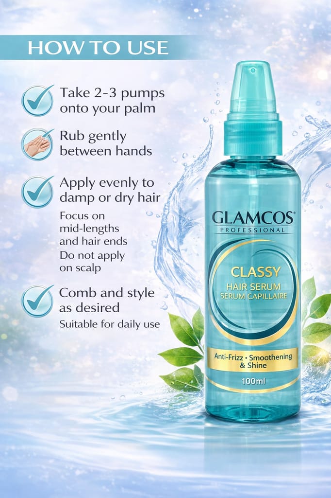 Glamcos Professional Classy Hair Serum | Anti-Frizz, Smoothening & Shine | Soft, Silky & Glossy Hair view 2