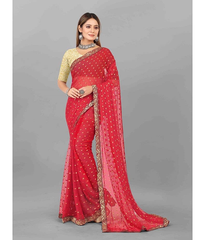 Aardiva Chiffon Printed Saree With Unstitched Blouse Piece ( Orange )