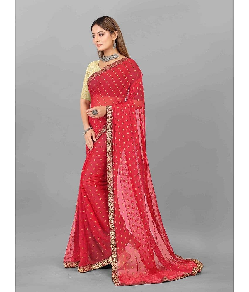 Aardiva Chiffon Printed Saree With Unstitched Blouse Piece ( Orange ) view 2