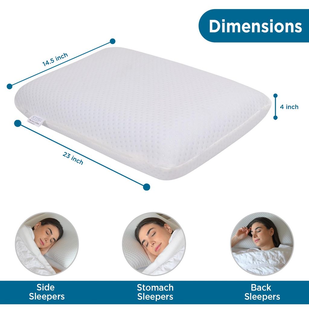 Sleepsia Cooling Gel Cervical Memory Foam Standard Pillow – Neck & Shoulder Pain Relief Pillow Offers Comfortable Sleep, Support Pillow, Orthopedic Neck Pain, Washable Cover (Pack of 2) Standard (23"X14.5"X4") view 2