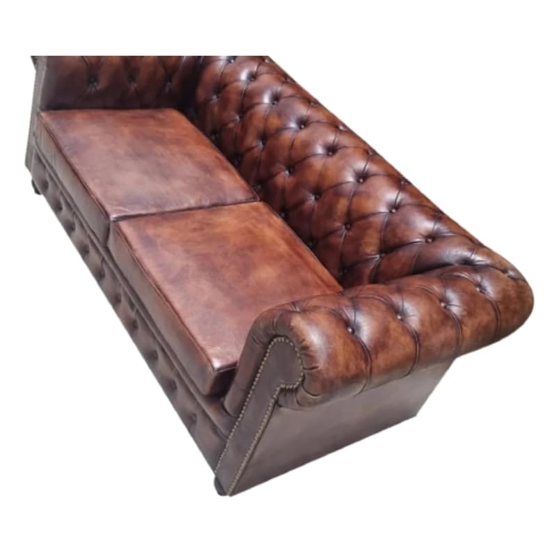 Brown Two Seater Leather Sofa | Solid Wood and Plywood Sofa for Home Living Room & Office view 2