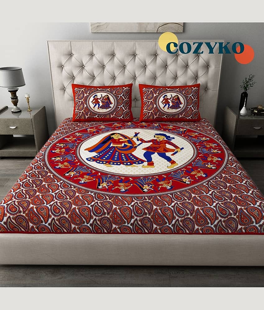 COZYKO Cotton 1 Double Bedsheet with 2 Pillow Covers ( Multicolor ) view 2